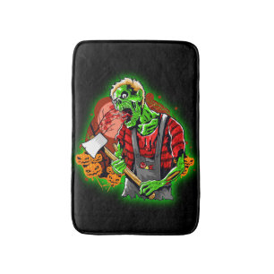 Halloween Funny Green Zombie Axe on Bath Mat