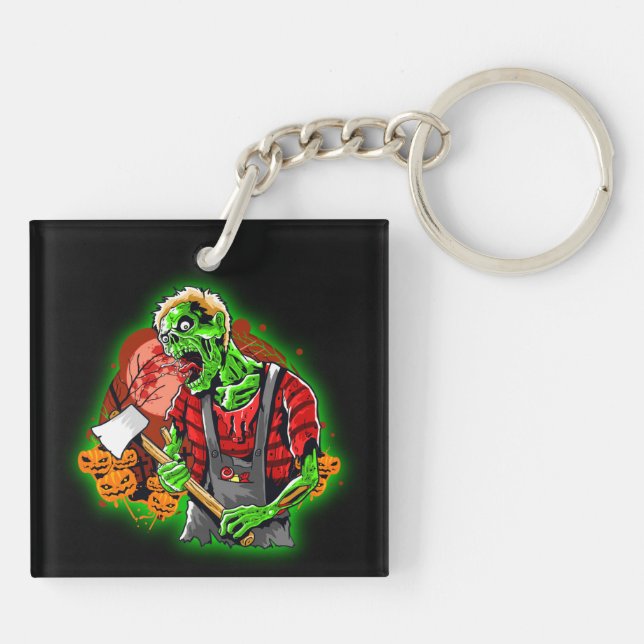 Halloween Funny Green Zombie Axe on Keychain (Back)