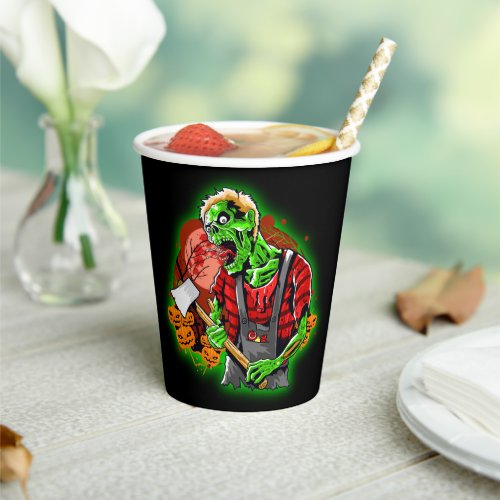 Halloween Funny Green Zombie Axe on Paper Cups