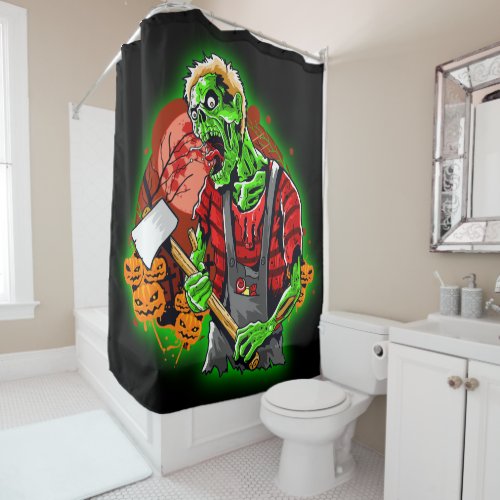 Halloween Funny Green Zombie Axe on   Shower Curtain