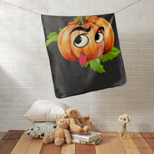 Halloween Funny Pumpkin Face Baby Blanket (In Situ)