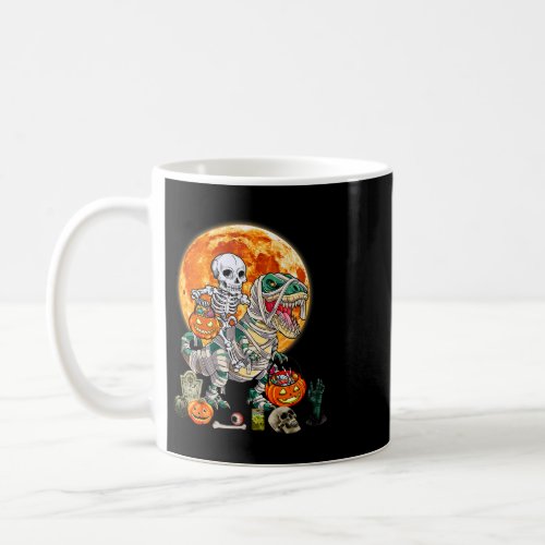 Halloween Funny Pumpkin Skeleton Riding Mummy Dino Coffee Mug
