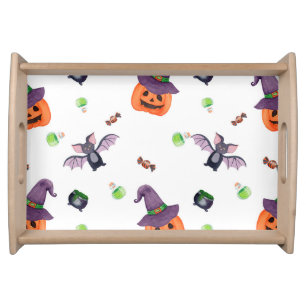 Halloween Funny Pumpkin Witch And Bat Pattern Serving Tray