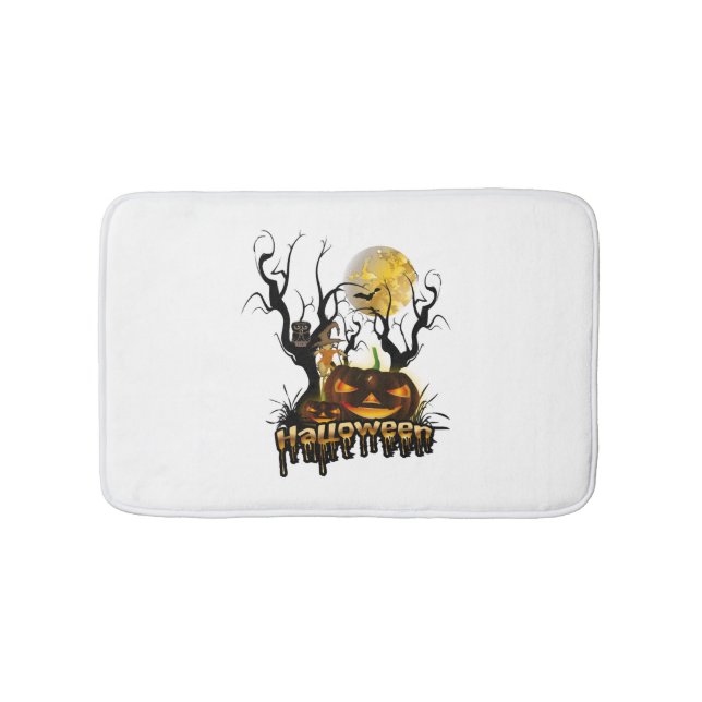 Halloween funny pumpkin with owl bath mat (Front)