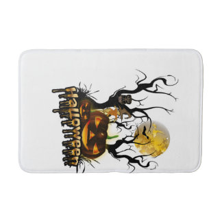 Halloween funny pumpkin with owl bath mat