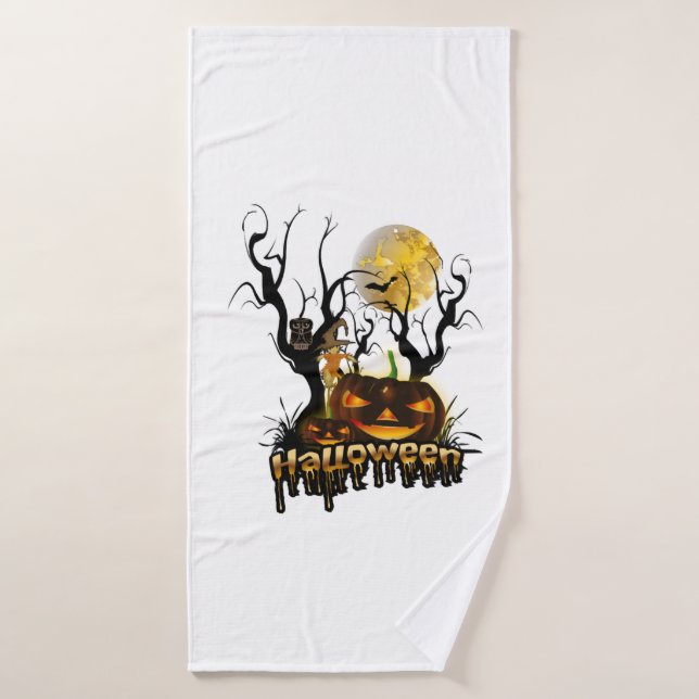 Halloween funny pumpkin with owl bath towel (Bath Towel)