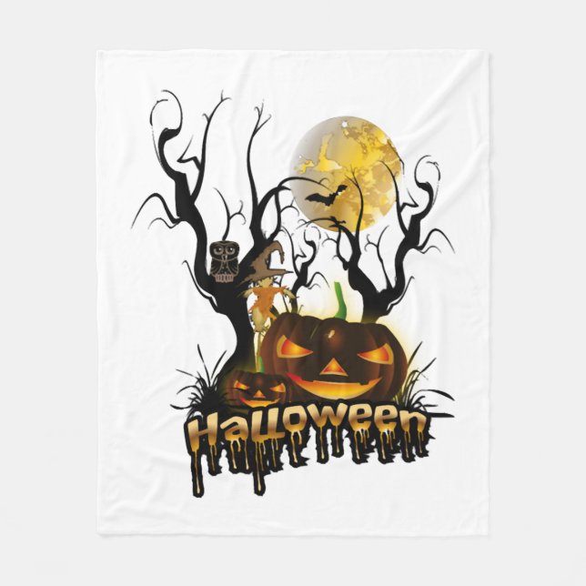 Halloween funny pumpkin with owl fleece blanket (Front)