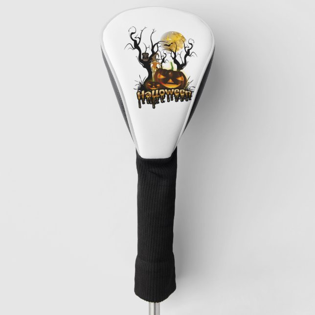 Halloween funny pumpkin with owl golf head cover (Front)