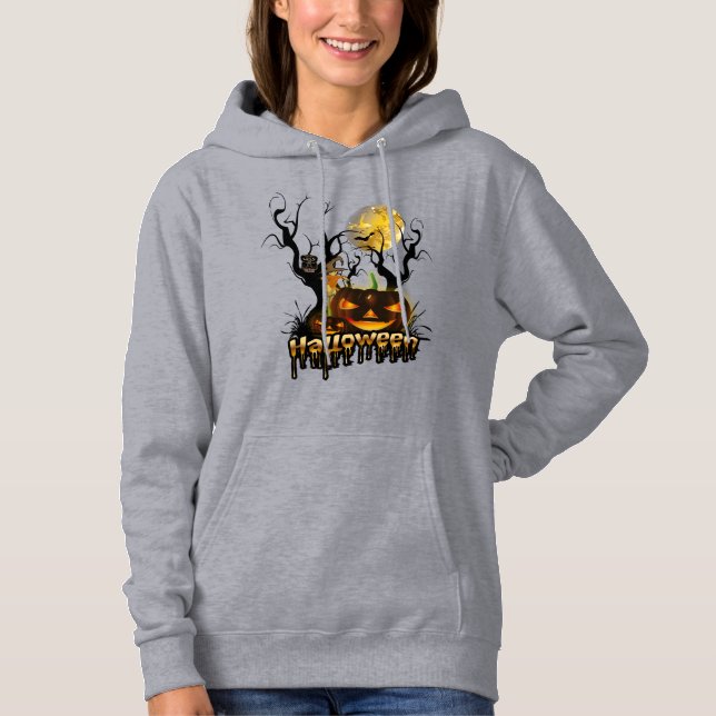 Halloween funny pumpkin with owl hoodie (Front)