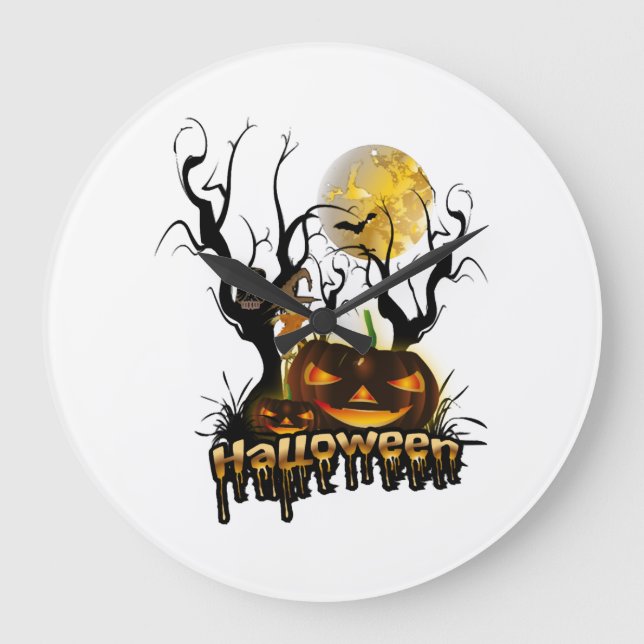 Halloween funny pumpkin with owl large clock (Front)