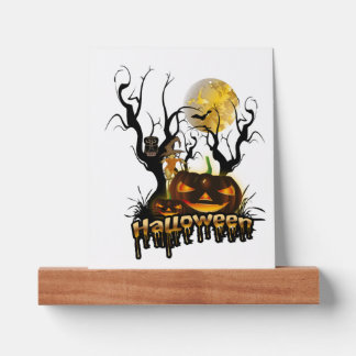 Halloween funny pumpkin with owl picture ledge