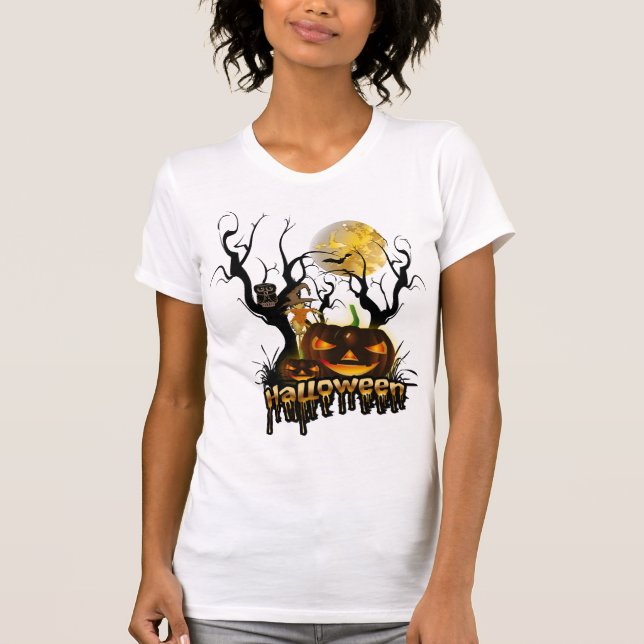 Halloween funny pumpkin with owl T-Shirt (Front)