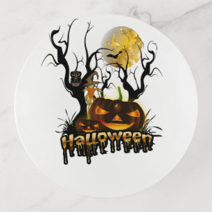 Halloween funny pumpkin with owl trinket tray