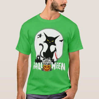 Halloween Funny Scary Cat Pumpkin Moon Night T-Shirt