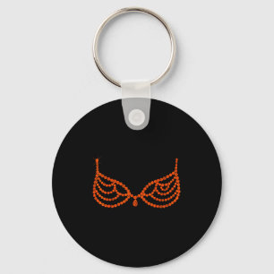 Halloween Funny Showgirl Orange Crystal Bra Lazy C Keychain