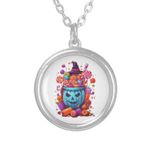 Halloween funny  silver plated necklace
