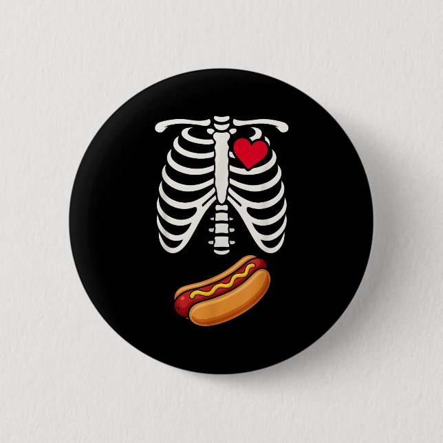 Halloween Funny Skeleton Ribcage Hotdog Food Lover Button (Front)