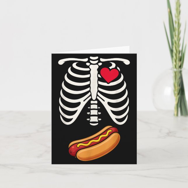 Halloween Funny Skeleton Ribcage Hotdog Food Lover Card (Front)