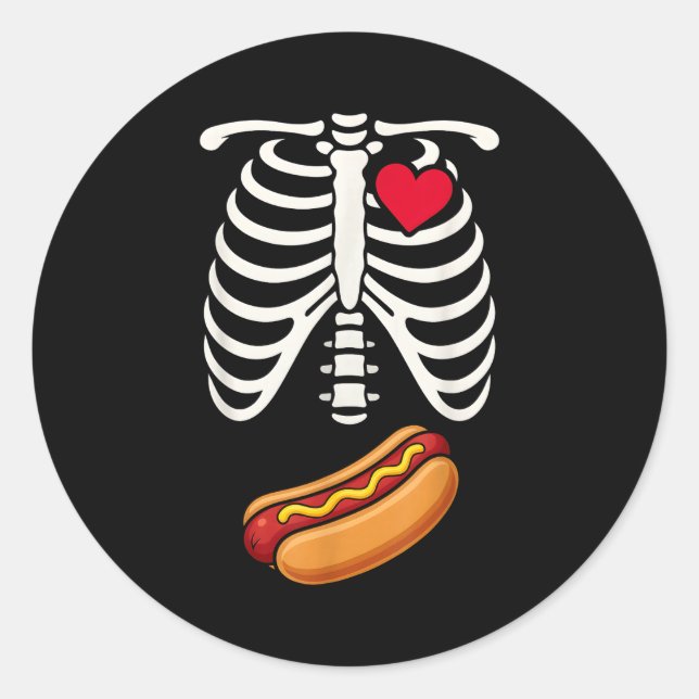 Halloween Funny Skeleton Ribcage Hotdog Food Lover Classic Round Sticker (Front)