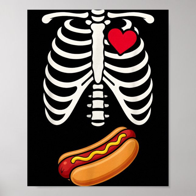 Halloween Funny Skeleton Ribcage Hotdog Food Lover Poster (Front)
