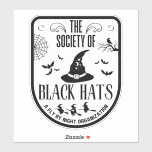 Halloween funny society of black hats witch brooms sticker