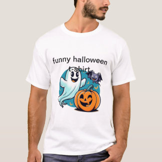 Halloween Funny T-shirt with Ghost, Bat, Pumpkin -