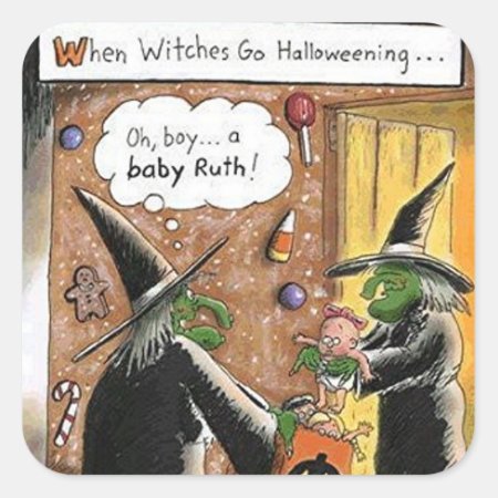 Halloween Funny Witches Trick Or Treat Square Sticker