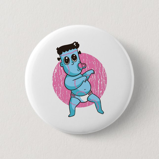 Halloween Funny Zombie Monster - Baby Frankenstein Button (Front)