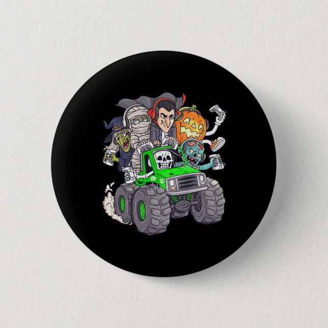 Halloween Gamer Skeleton Zombie Monster Truck Boys Button (Front)