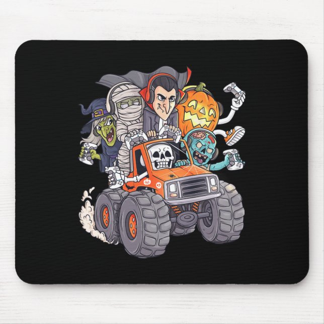 Halloween Gamer Skeleton Zombie Monster Truck Boys Mouse Pad (Front)