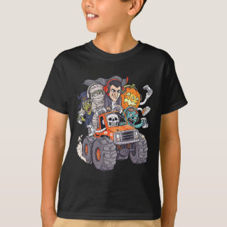 Halloween Gamer Skeleton Zombie Monster Truck Boys T-Shirt