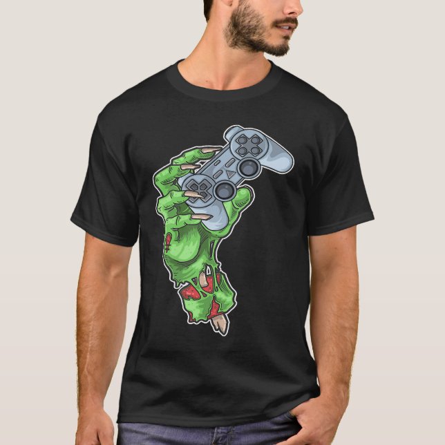 Halloween Gaming Controller Gamer Zombie Hand T-Shirt (Front)