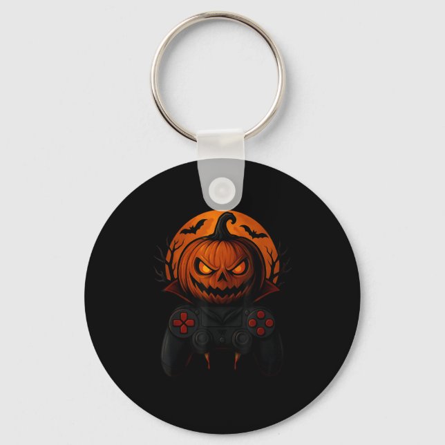 Halloween Gaming Controller Soky Pumpkin Gamer Boy Keychain (Front)