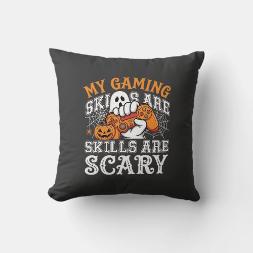 Halloween Gaming Skills Are Scary Ghost Controller Throw Pillow