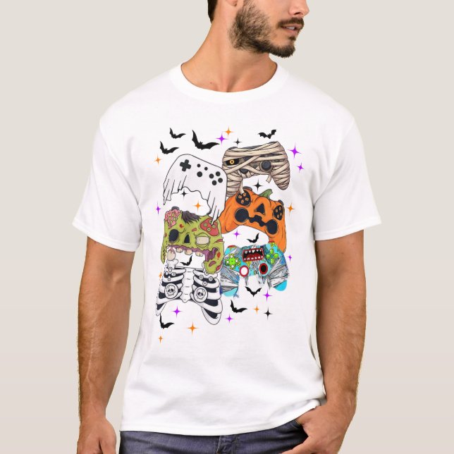 Halloween Gaming T-Shirt with Spooky Controller  (Front)