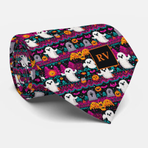 Halloween Gamming Pixel Spook Sweater Monogrammed Neck Tie