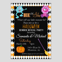 Halloween Gender Baby Reveal Party Monster Orange Invitation