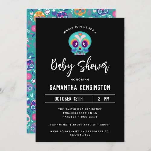 Halloween Gender Neutral Sugar Skull Baby Shower Invitation