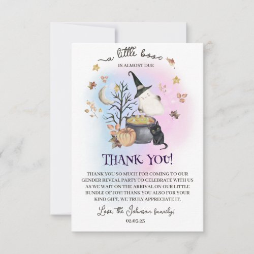 Halloween Gender Reveal a little boo is almost due Thank You Card