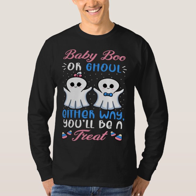 Halloween Gender Reveal Baby Boo Or Ghoul Baby Sho T-Shirt (Front)
