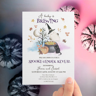 Halloween Gender Reveal Baby is Brewing Invitation