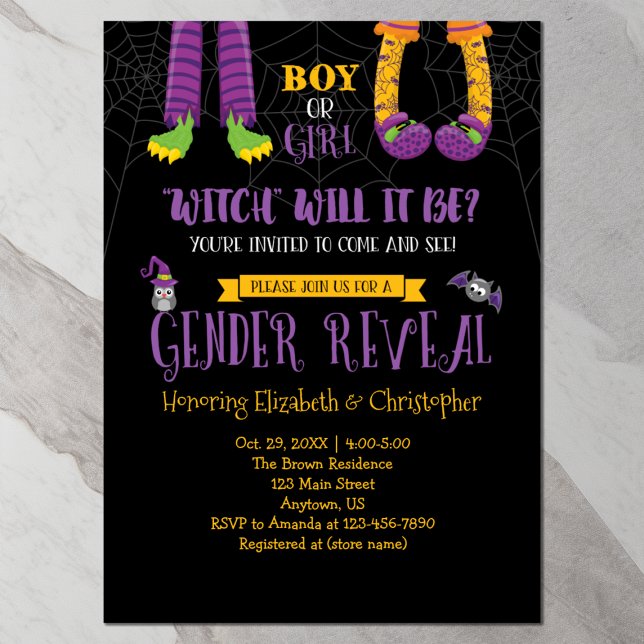 Halloween Gender Reveal Baby Shower Invitation (Front)