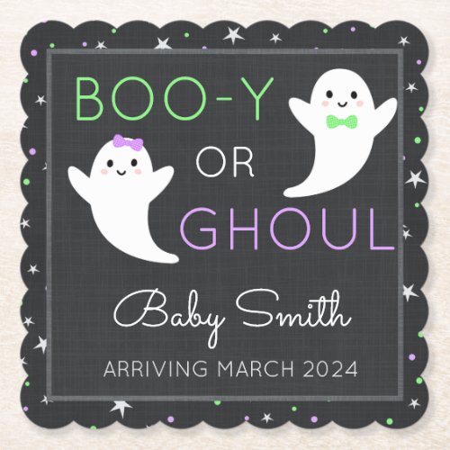 Halloween gender reveal Boo_y or Ghoul Paper Coaster