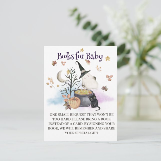 Halloween Gender Reveal Books for Baby card. Enclosure Card (Standing Front)