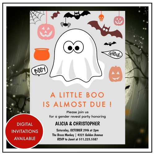 Halloween Gender reveal invitation Cute Ghost 