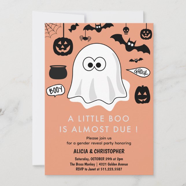 Halloween Gender reveal invitation Ghost (Front)