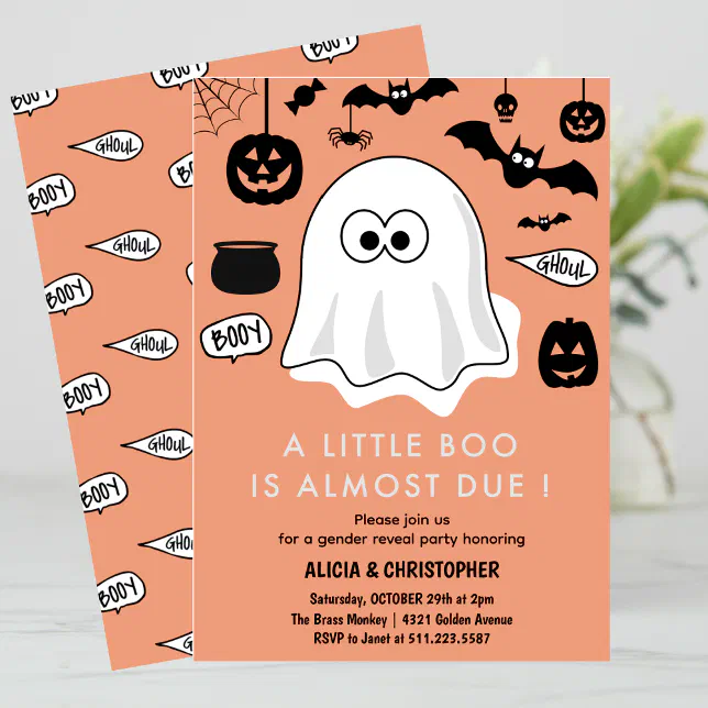 Halloween Gender reveal invitation Ghost Zazzle