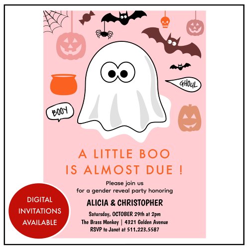 Halloween Gender reveal invitation Ghost