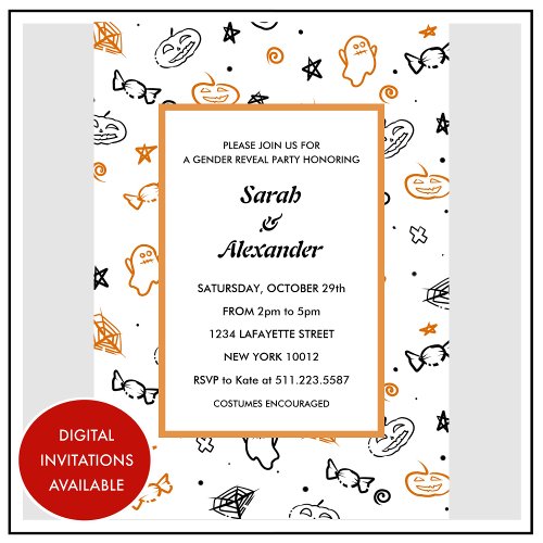 Halloween gender reveal invitations October Ghosts