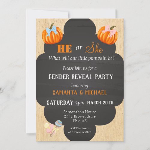 Halloween Gender Reveal Party Pumpkin Thanksgiving Invitation